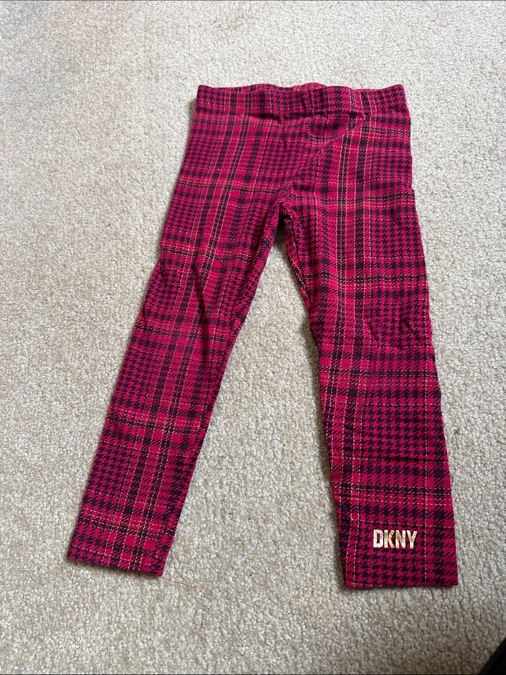 DKNY Girls' Pink and Black Plaid Leggings